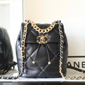 Chanel 24C Black Lambskin Quilted 19 Flap Backpack