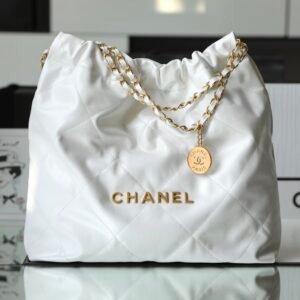 CHANEL 22S Handbag White Gold Button