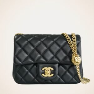 CHANEL 23S Camellia Adjustment Buckle Square Fat Man Genuine Leather