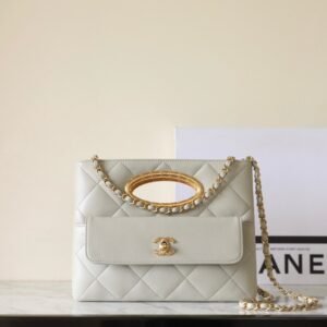 Chanel 24B Chain Clutch Bag Milky Gray