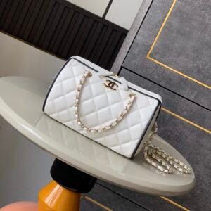 Chanel 25C Mini Bowling Bag (White with Black Edge)